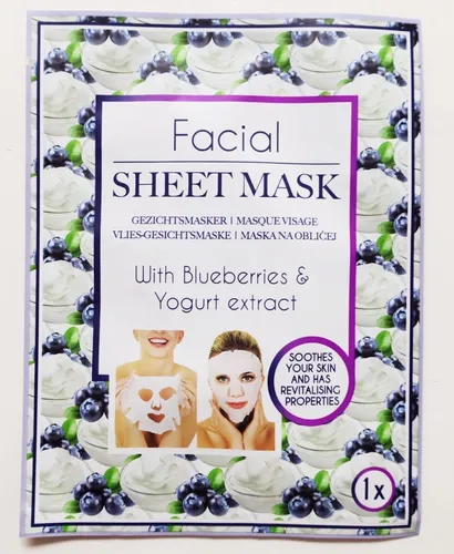 Action Facial Sheet Mask with Blueberries & Yogurt Extract (Maseczka do twarzy z ekstraktem z jagód i jogurtu)