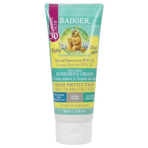 Badger Sunscreen Cream Chamomile and Calendula SPF 30 (Krem przeciwsłoneczny dla niemowląt z rumiankiem i nagietkiem SPF 30)