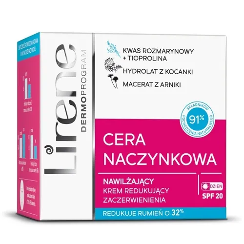 Lirene Dermoprogram Cera Naczynkowa, Nawilżający krem redukujący zaczerwienienia na dzień SPF 20