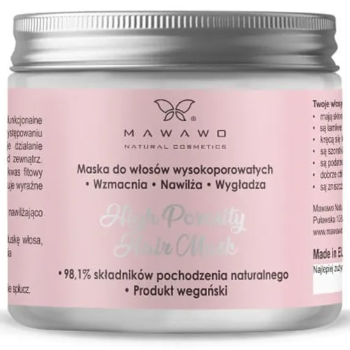 Mawawo Natural Cosmetics Maska do włosów wysokoporowatych