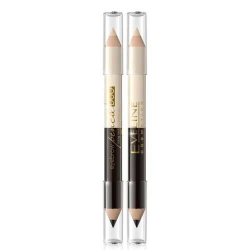 Eveline Cosmetics Pencil Duo, Kredka do brwi i rozświetlacz pod łuk brwiowy