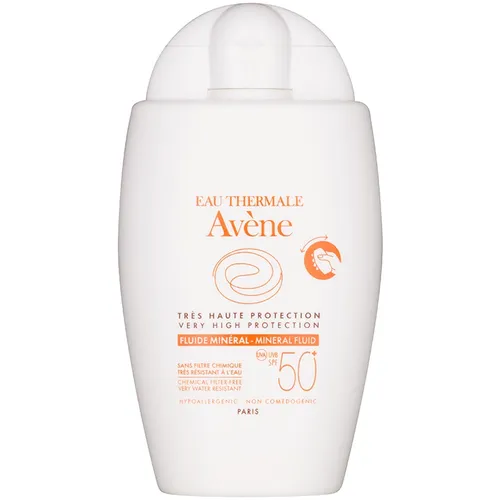Eau Thermale Avène Sun Care, Very High Protection Mineral Fluid  SPF 50+ (Fluid mineralny bez koloru bardzo wysoka ochrona przeciwsłoneczna SPF 50+)