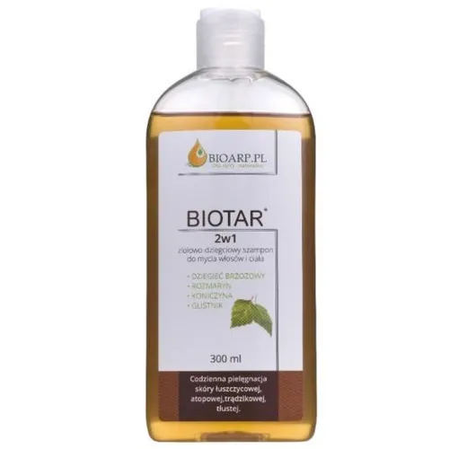 Biotar Szampon 2 w 1 ziołowo-dziegciowy do mycia włosów i ciała do skóry łuszczycowej, atopowej, trądzikowej, tłustej z tendencją do wyprysków i łojotoku `Dziegieć brzozowy, rozmaryn, koniczyna, glistnik`