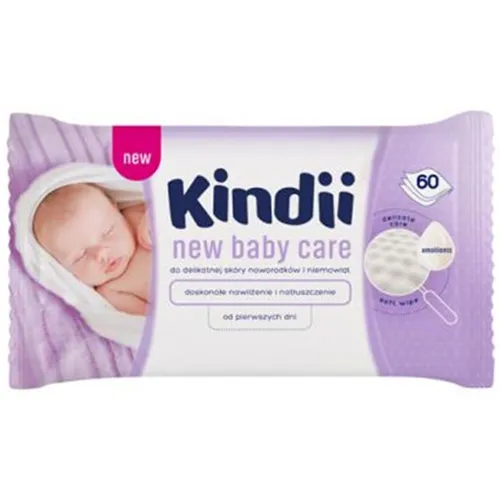 Kindii New Baby Care, Chusteczki nawilżane do skóry delikatnej (nowa wersja) - 1