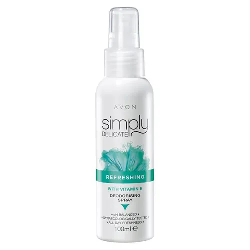 Avon Simply Delicate, Refreshing Deodorising Spray with Vitamin E (Odświeżający dezodorant do higieny intymnej z witaminą E)