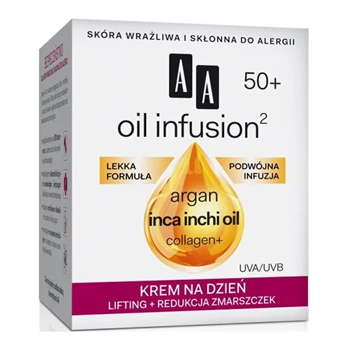 AA Oil Infusion 50+, Krem na dzień `Lifting + redukcja zmarszczek`