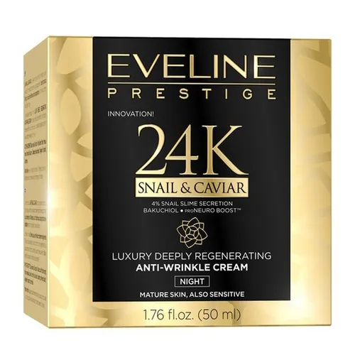 Eveline Cosmetics Prestige, 24k Snail & Caviar, Luksusowy głęboko regenerujący krem przeciwzmarszczkowy na noc