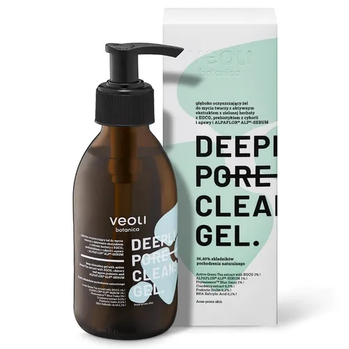 Veoli Botanica Deep Cleansing Gel (Głęboko oczyszczający żel do mycia twarzy z ekstraktem z zielonej herbaty z EGCG, prebiotykiem z cykorii i agawy i ALPAFLOR ALP-SEBUM)