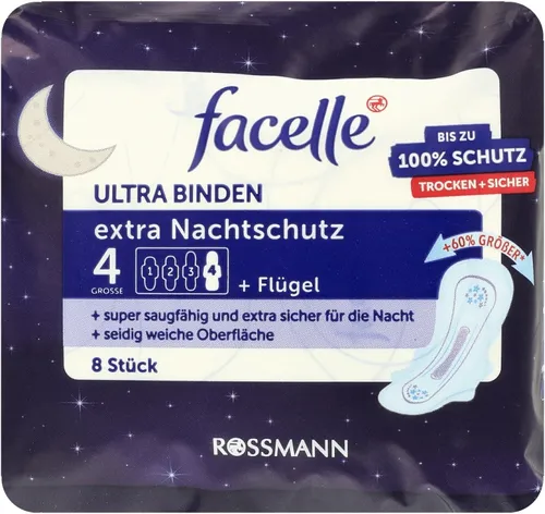 Facelle Ultra Binden Extra Nachtschutz (Ultra podpaski ze skrzydełkami na noc rozmiar 4)