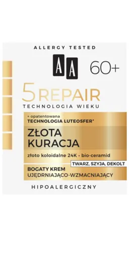 AA 5 Repair Technologia Wieku, Złota Kuracja, Bogaty krem ujędrniająco-wzmacniający 60+ (nowa wersja)