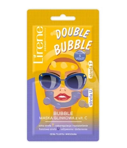 Lirene Dermoprogram Double Bubble Yellow &Violet, Maska glinkowa do twarzy z witaminą C