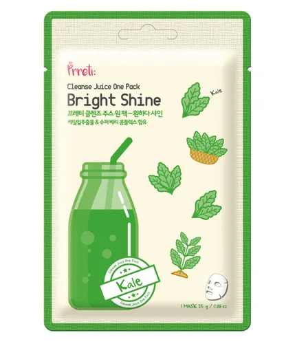 Prreti Skin Smoothie, Cleanse Juice One Pack Bright Shine Kale (Maseczka rozświetlająca w płacie `Jarmuż`)