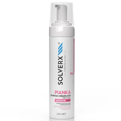 Solverx Sensitive Skin, Pianka do mycia i demakijażu twarzy i oczu