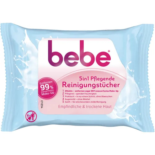 Bebe (Young Care) Pflegende Reinigungstücher 5 in 1 Empfindliche und Trockene Haut (Chusteczki do demakijażu 5 w 1 do skóry wrażliwej i suchej)