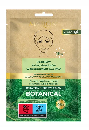 Marion Botanical, Parowy zabieg do włosów w nasączonym czepku `Ceramidy & Skrzyp polny`