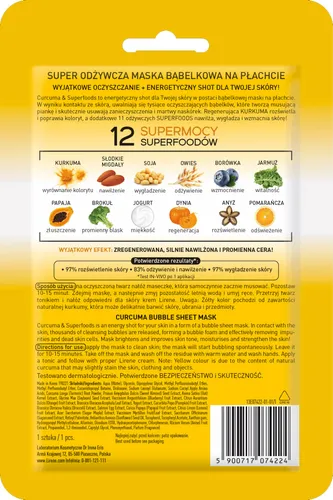 Lirene Dermoprogram Bubble Curcuma, Super odżywcza maska bąbelkowa na płachcie - 2