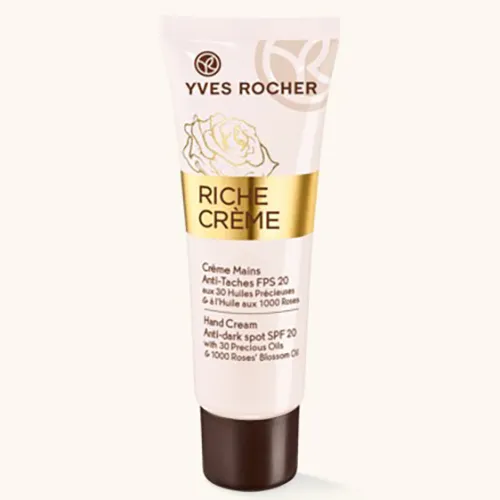 Yves Rocher Riche Creme, Hand Cream Anti-dark Spot SPF 20 (Wygładzający krem do rąk na plamy pigmentacyjne)