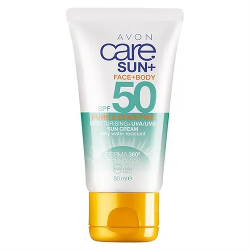 Avon Care, Sun+ Face+Body Pure & Sensitive Moisturising UVA/ UVB Sun Cream (Balsam nawilżająco-ochronny SPF50 do wrażliwej skóry twarzy i ciała)