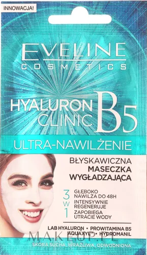Eveline Cosmetics Hyaluron Clinic B5, Błyskawiczna maseczka wygładzająca 3 w 1