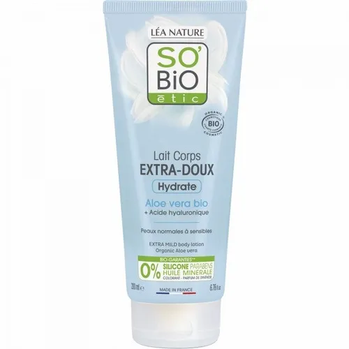 SO'BiO Etic Lait Corps Extra-Doux Hydrate à l'Aloe Vera Bio (Łagodne nawilżające mleczko do ciała z aloesem i kwasem hialuronowym)