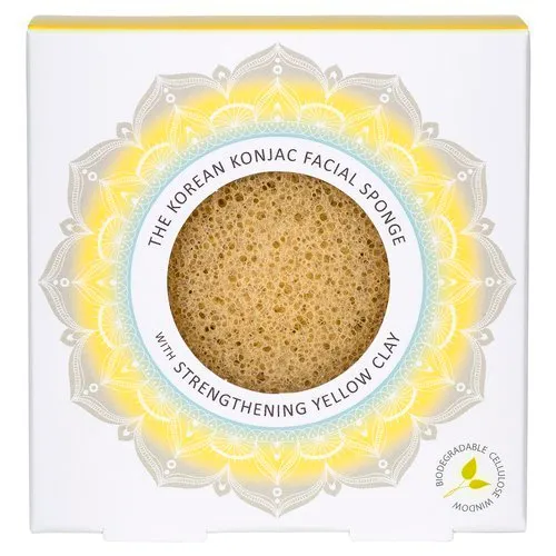 Konjac Sponge Company Mandala, The Korean Konjac Facial Sponge with Strengthening Yellow Clay (Gąbka Konjac do twarzy z żółtą glinką dla cery zmęczonej, zniszczonej, uszkodzonej przez słońce)