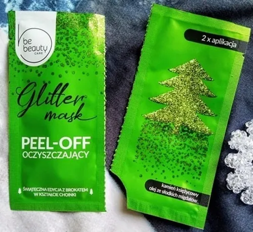 bebeauty Glitter Mask, Brokatowa maseczka do twarzy peel-off oczyszczająca `Kamień księżycowy i olej ze słodkich migdałów`
