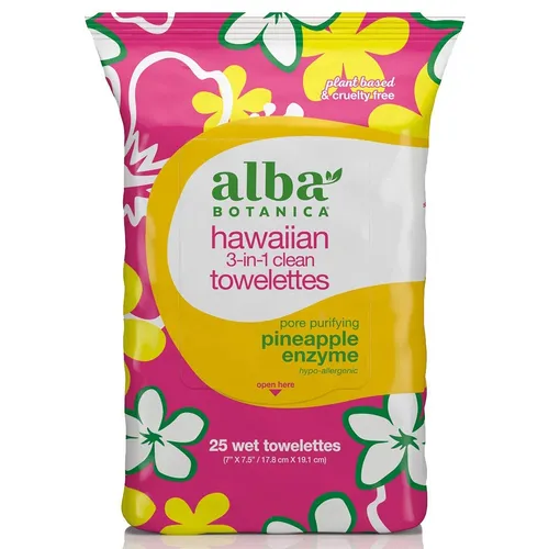 Alba Botanica Deep Purifying Ananas Enzyme Hawaiian 3-w-1 Clean Towelettes (Głęboko oczyszczające chusteczki do demakijażu 3w1 z enzymem hawajskiego ananasa) - 1
