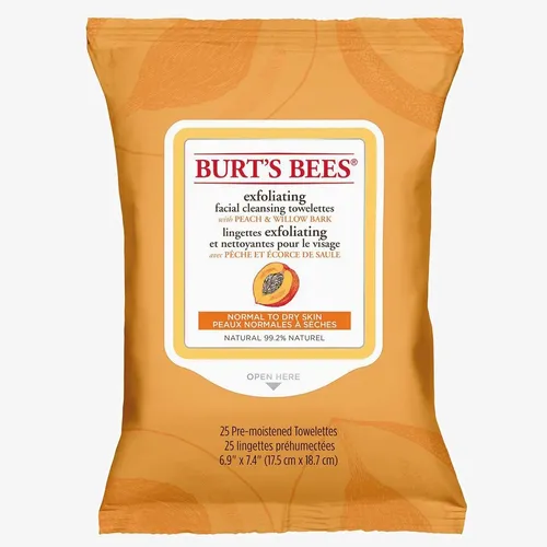 Burt's Bees Facial Cleansing Towelettes for Normal to Dry Skin Peach and Willow Bark (Chusteczki do demakijażu `Brzoskwinia i kora wierzby`)