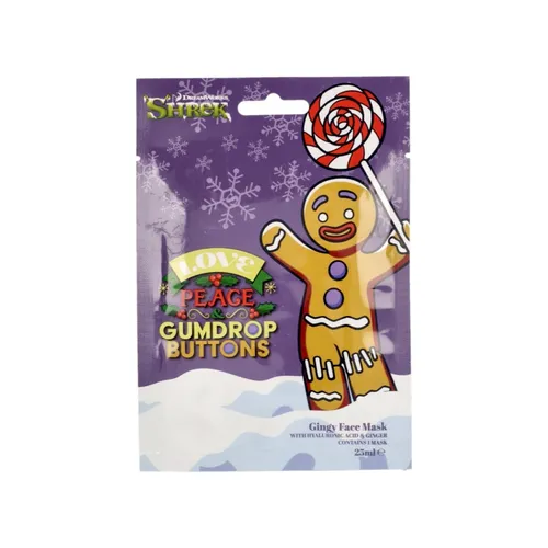 DreamWorks Animation Shrek, Love Peace Gumdrop Button, Gingy Face Mask (Maska do twarzy w płachcie Pan Ciastek)