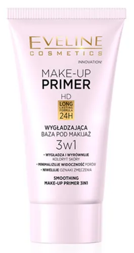 Eveline Cosmetics Make-up Primer, HD Long Lasting Formuła 24h (Wygładzająca baza pod makijaż 3 w 1)
