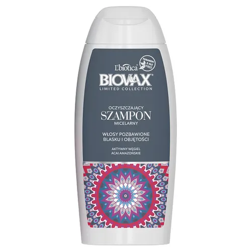 L'biotica Biovax Limited Collection, Aktywny węgiel i acai amazońskie, Oczyszczający szampon micelarny - 1