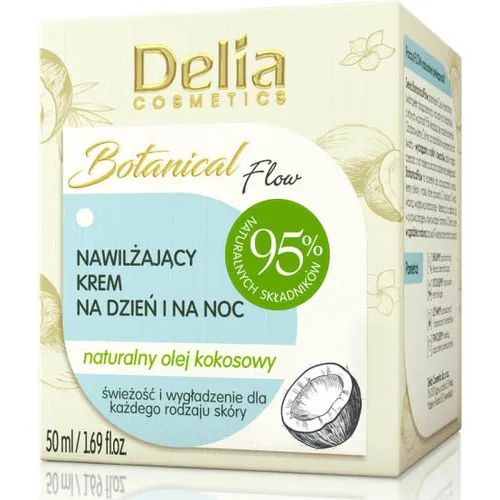 Delia Botanical Flow, Nawilżający krem na dzień i na noc z naturalnym olejem kokosowym