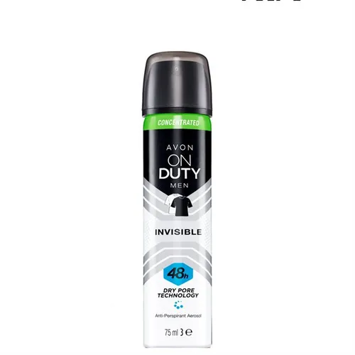 Avon On Duty Men, Concentrated Invisible Anti- Perspirant Aerosol (Skoncentrowany antyperspirant w sprayu dla niego `Ochrona bez plam`)