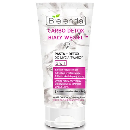 Bielenda Carbo Detox, Biały Węgiel, Pasta- detox do mycia twarzy cera mieszana, tłusta, wrażliwa 3 w 1