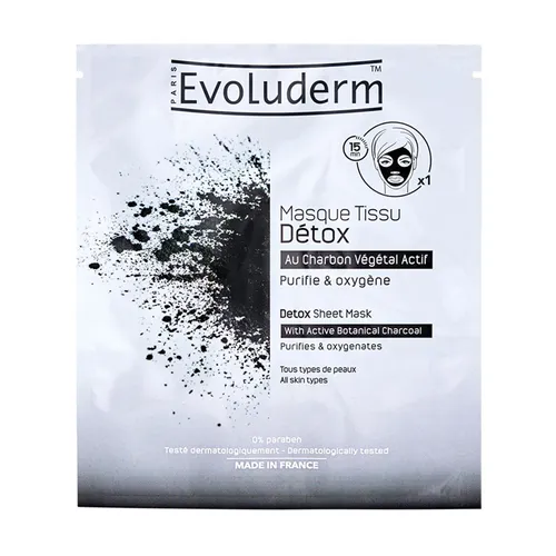 Evoluderm Detox Sheet Mask with Active Botanical Charcoal (Oczyszczająca maska na tkaninie do twarzy z botanicznym węglem)