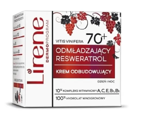 Lirene Dermoprogram Odmładzający Resweratrol, Krem odbudowujący na dzień i na noc 70+