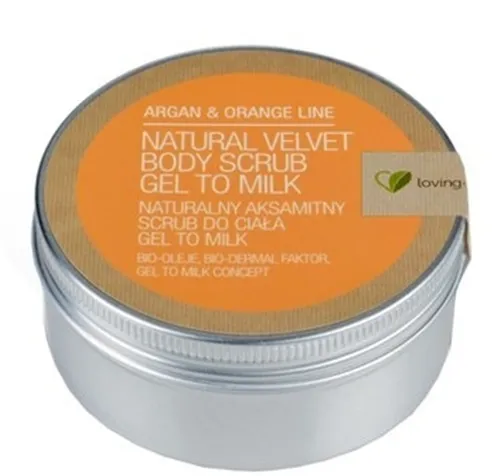 Lovingeco Argan & Orange Line, Natural Velvet Body Scrub `Gel to milk` (Naturalny aksamitny scrub do ciała)