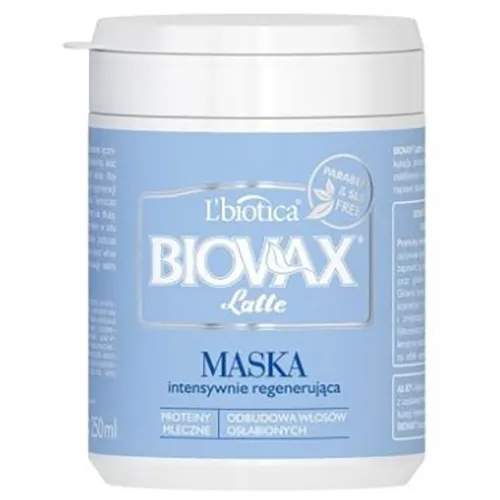 L'biotica Biovax Latte, Odbudowa osłabionych włosów + proteiny mleczne, Intensywnie regenerująca maseczka