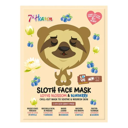 7th Heaven Sloth Face Mask Lotus Clossom & Blueberry (Łagodząco-odżywcza maseczka w płachcie do twarzy dla dzieci)