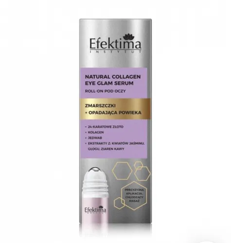Efektima Natural Collagen Eye Glam,  Roll-on pod oczy -  serum do skóry wokół oczu `Zmarszczki + opadająca powieka`