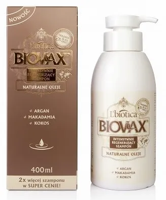 L'biotica Biovax Naturalne Oleje, Argan, makadamia i kokos, Intensywnie regenerujący szampon - 3