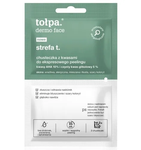 Tołpa Dermo Face, Strefa T, Chusteczka z kwasami do ekspresowego peelingu