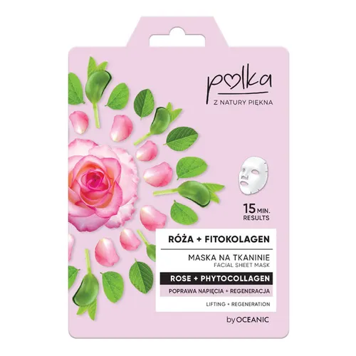 Polka Maska na tkaninie `Róża + fitokolagen`