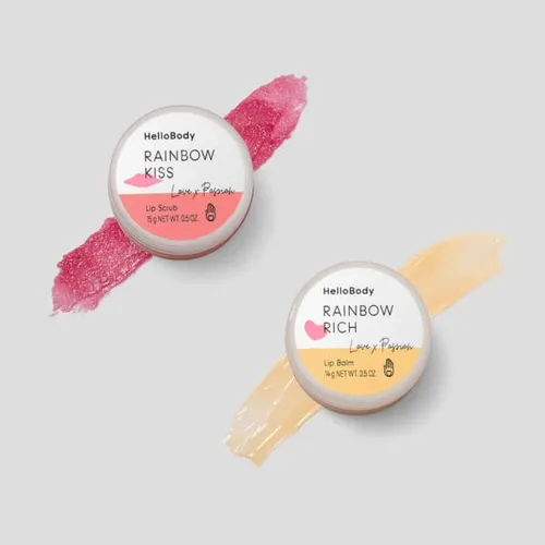 HelloBody Love is Love & Skin is Skin,  Love x Passion Rainbow Kiss Lip Scrub + Raibow Rich Lip Balm (Zestaw do pielęgnacji ust)