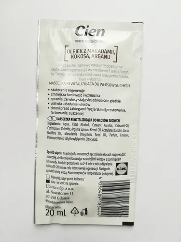 Cien Professional,  Maseczka do włosów z drogocennym olejkiem z makadamii, kokosa, arganu `Oil Care` - 2