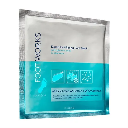 Avon Foot Works Expert, Exfoliating Foot Mask with Glycolic Acid & Aloe Vera (Skarpetki złuszczające z kwasem glikolowym i aloesem)