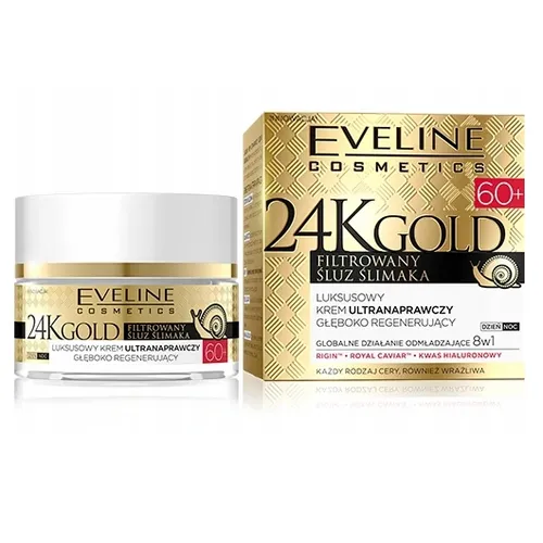 Eveline Cosmetics 24K Gold Filtrowany Śluz Ślimaka, Luksusowy krem ultranaprawczy głęboko regenerujący 60+