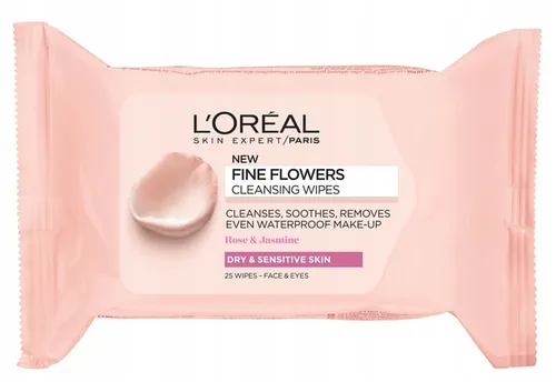 L'Oreal Paris Fine Flowers Cleansing Wipes (Oczyszczające chusteczki do demakijażu twarzy i oczu skóra normalna i  mieszana)