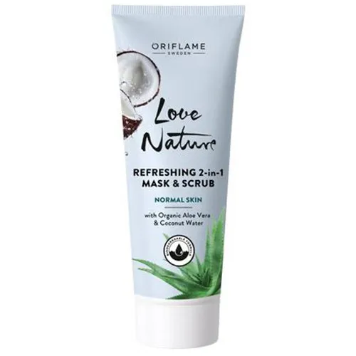 Oriflame Love Nature, Refreshing 2-in-1 Mask & Scrub with Organic Aloe Vera & Coconut Water (Odświeżająca maseczka i scrub 2w1 z organicznym aloesem i wodą kokosową)