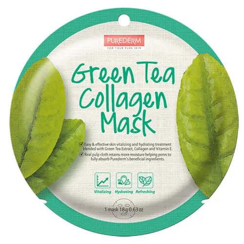 Purederm Green Tea, Collagen Mask (Maska kolagenowa z zieloną herbatą)